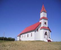 Exterior view of Billimun Church from North-west highlighting the steeple, 2005.; Clint Robertson, 2005.