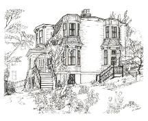 Pen and ink drawing of Angel House showing eastern and southern facades.; Newfoundland Historic Trust 2006