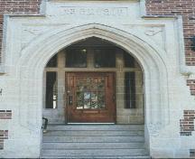 View of main entrance highlighting the original signage and Gothic arch, 2005.; Ross Herrington, 2005