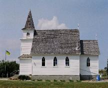 Side Elevation of the Norrona Church, showing the property's form and bell tower and pointed-arch windows, 2006.; Ross Herrington, 2006