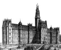 Engraving of the former Falconwood Insane Asylum; Canadian Illustrated News, Vol. 17, No. 12, 180 (23 March 1878)
