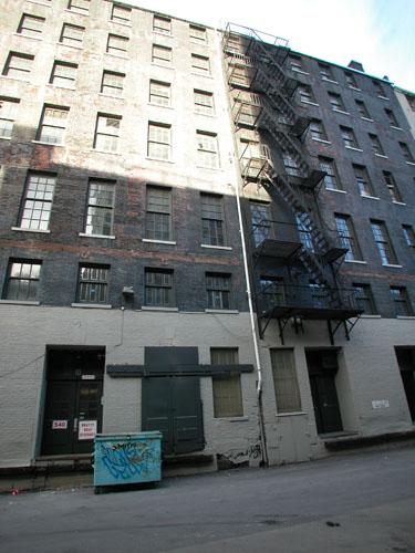 The fire escape on the rear elevation