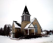 Primary elevations, from the southwest, of Elkhorn United Church, Elkhorn, 2005; Historic Resources Branch, Manitoba Culture, Heritage and Tourism 2006