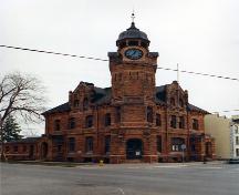 View of the northwest corner of the building as seen from the intersection of John and Bridge; OHT, 1985