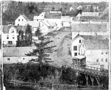 Showing general store in lower right, c. 1876; Garden of the Gulf Museum Collection