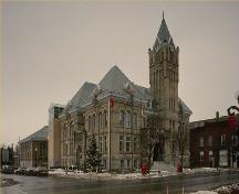 Corner view of the St. Thomas City Hall National Historic Site of Canada, showing the main façades, 1991.; Parks Canada Agency / Agence Parcs Canada, 1991.