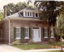 West and north elevations featuring protruding brick quoins, 1983.; Department of Planning, City of Brantford, 1983.
