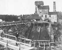 Cette image montre l'exploitation des mines, vers 1863.; Albert County Museum