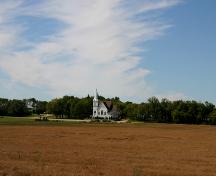 Context view, from the east, of Frikirkju (Bru) Lutheran Church, Cypress River area, 2005; Historic Resources Branch, Manitoba Culture, Heritage, Tourism and Sport, 2005