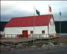 View of front and side facade, Hudson's Bay Company Net Loft, Rigolet, NL. ; SmartLabrador 2005