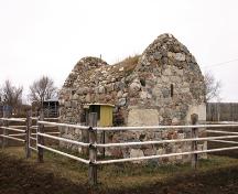 Primary elevations, from the northeast, of the Old Deloraine Bank Vault, Deloraine region, 2006; Historic Resources Branch, Manitoba Culture, Heritage, Tourism and Sport, 2005
