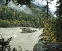 General view of Kitselas Canyon, showing the Skeena River.; Parks Canada Agency / Agence Parcs Canada.