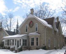 View of the three-sided bay window in the front (east) wall built of limestone, 2007.; Lindsay Benjamin, 2007.