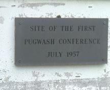 First Pugwash Conference Plaque, Acadia Lodge, Pugwash, NS, 2007.; Heritage Division, NS Dept. of Tourism, Culture and Heritage, 2007