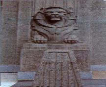 Detail view of the Lions Gate Bridge, showing one of its two concrete Art Deco lion sculptures by Vancouver sculptor Charles Marega, 2003.; Parks Canada Agency / Agence Parcs Canada, Judith Dufresne, 2003.