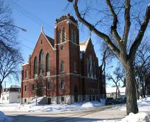 Primary elevations, from the northeast, of the Bethlehem Aboriginal Fellowship Church, Winnipeg, 2007; Historic Resources Branch, Manitoba Culture, Heritage, Tourism and Sport, 2007