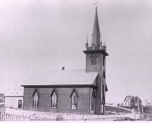 121 Edgewater Street ca. 1880, Mahone Bay, NS. The house can be seen to the right of the Lutheran Church.; Courtesy of Settlers Museum, Mahone Bay, NS.