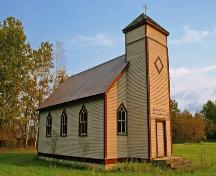 Façades principales - du nord-ouest de l'église unie de Garland, Garland, 2007; Historic Resources Branch, Manitoba Culture, Heritage, Tourism and Sport, 2007