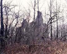General view of the ruin of Glengarry House, showing the fieldstone gable walls, 1996.; Parks Canada Agency / Agence Parcs Canada, Dennis Carter-Edwards, 1996.