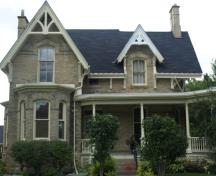 Of note are the decorative peaked gables.; Kayla Jonas, 2008.