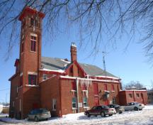 Rear elevation, from the northwest, of the St. Vital Firehall, Winnipeg, 2007; Historic Resources Branch, Manitoba Culture, Heritage and Tourism, 2007
