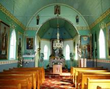 Interior view of Lakedale Holy Ghost Ukrainian Catholic Church, Angusville area, 2009; Historic Resources Branch, Manitoba Culture, Heritage and Tourism, 2009