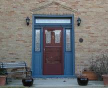 Contemporary view of Weatherhead House front entrance showing brick pediment detail.; MCL 2009