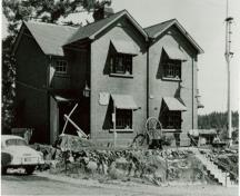 Corner view of the building, 1956.; British Columbia Archives and Records Services, 1956.