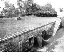 Aerial view of the West Front casemates showing the logical form of the casemate, 1989.; Parks Canada Agency / Agence Parcs Canada, 1989.