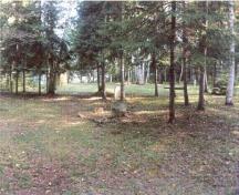 Vue de l'île Beaubears, qui montre les vestiges d’un cimetière, 1999.; Agence Parcs Canada / Parks Canada Agency, Ian Doull, 1999.