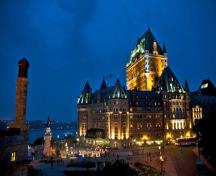 General view of Château Frontenac showing its massive scale and fortress-like appearance.; Parks Canada Agency / Agence Parcs Canada.
