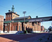 General view of Gooderham and Worts Distillery showing the existing spatial arrangement of the buildings on the site arrayed along lanes and streets.; Parks Canada Agency / Agence Parcs Canada.