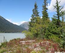 View of the Gunanoot Gravesite on the bluff above Bowser Lake; Regional District of Kitimat-Stikine, 2010