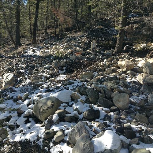 Wildhorse Creek Historic Site, displaced rock from hydraulic mining