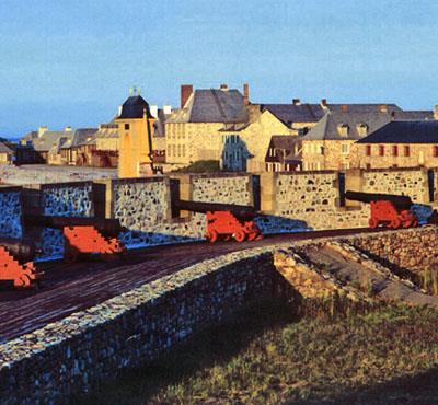 General view showing defensive wall and cannons.
