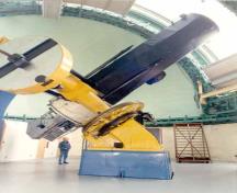 Interior view of the Dominion Astrophysical Observatory showing its light structural steel framing with metal cladding.; Parks Canada / Agence Parcs Canada, Andrew Waldron.