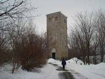 Corner view of the E.B. Eddy Digester Tower, showing the exterior walls of solid limestone masonry, 2009.; Parks Canada Agency / Agence Parcs Canada, Jamie Dunn, 2009.